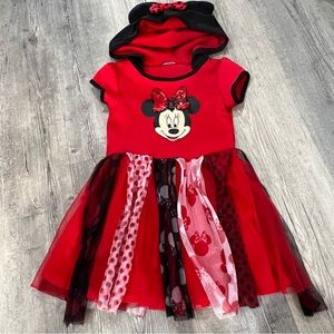 Minnie Mouse Dress Hoodie with Ears Reverse Sequins on Bow Chiffon Skirt Lined